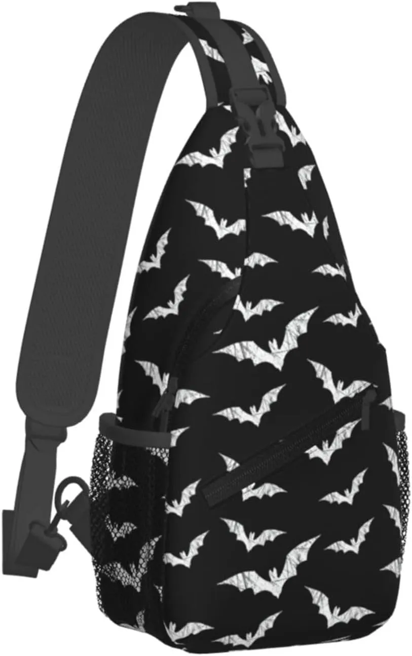 Halloween Bat Sling Bag,Horror Goth Gothic Crossbody Backpack Shoulder Chest Bag for Women Men Travel Hiking Daypack