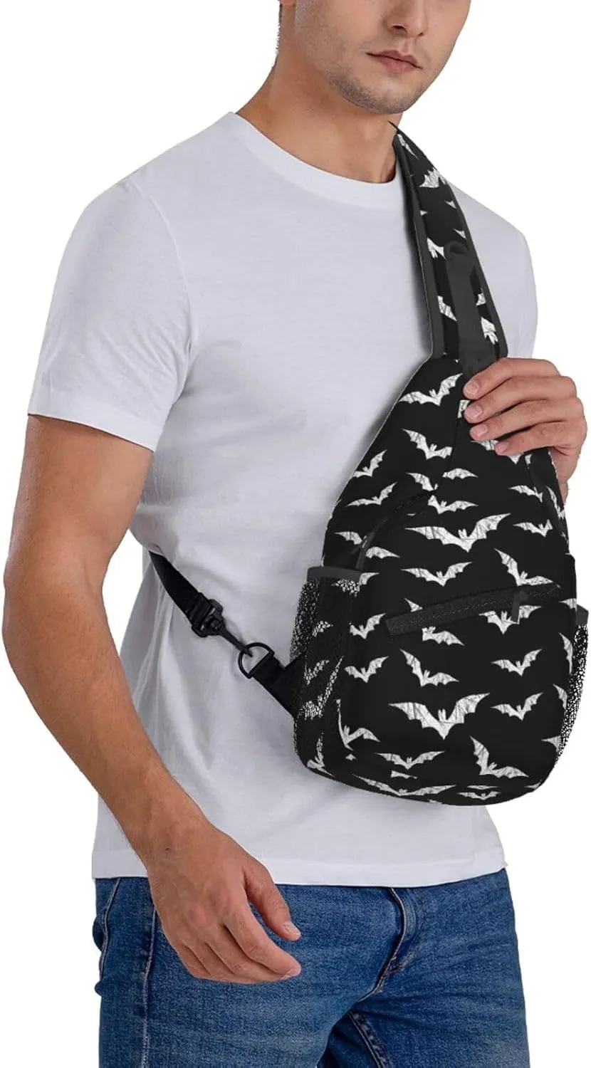 Halloween Bat Sling Bag,Horror Goth Gothic Crossbody Backpack Shoulder Chest Bag for Women Men Travel Hiking Daypack