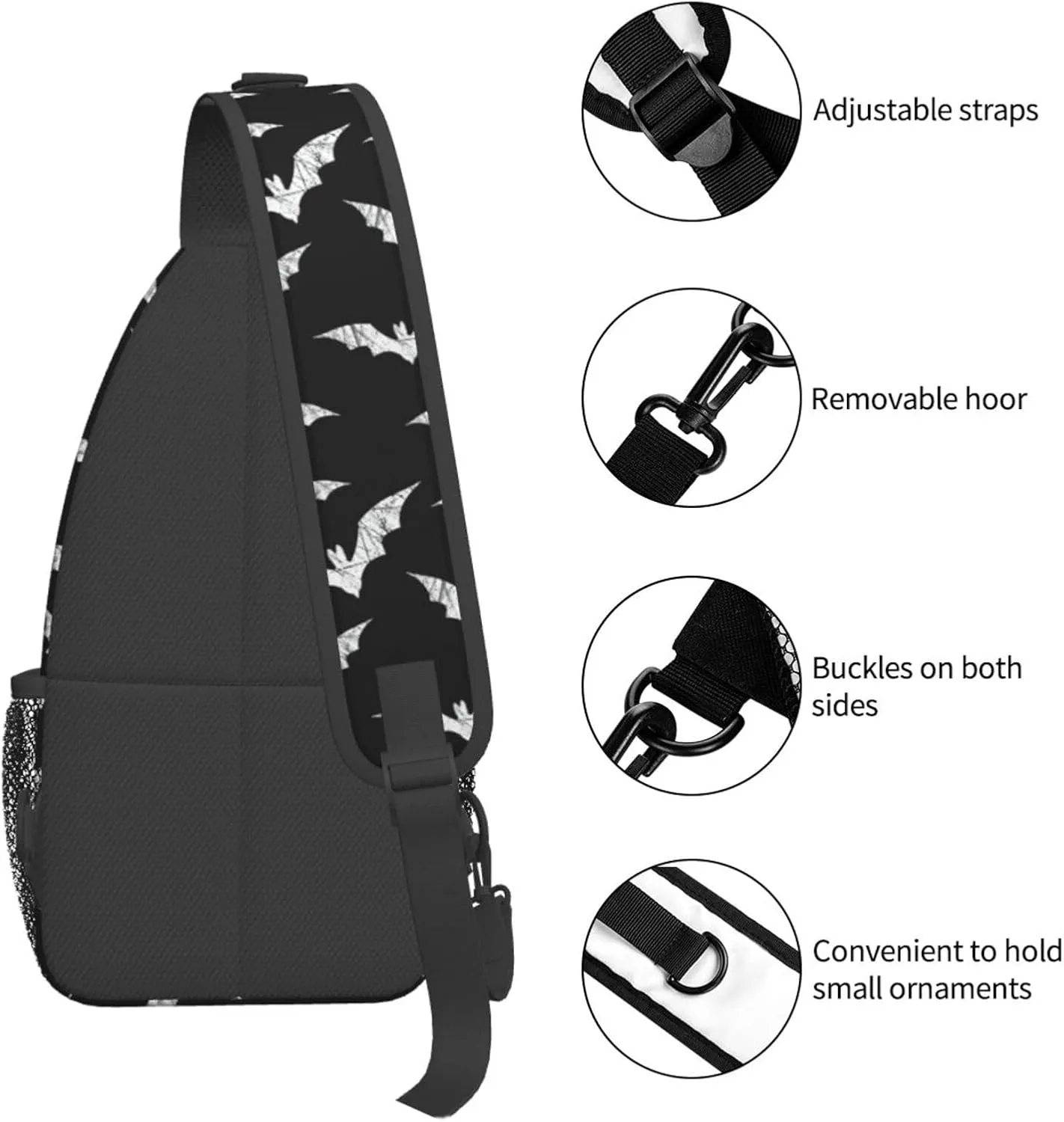 Halloween Bat Sling Bag,Horror Goth Gothic Crossbody Backpack Shoulder Chest Bag for Women Men Travel Hiking Daypack