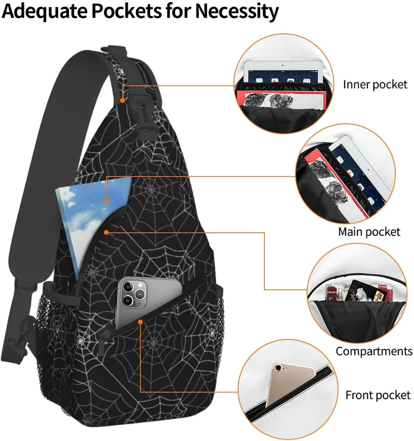 Halloween Bat Sling Bag,Horror Goth Gothic Crossbody Backpack Shoulder Chest Bag for Women Men Travel Hiking Daypack