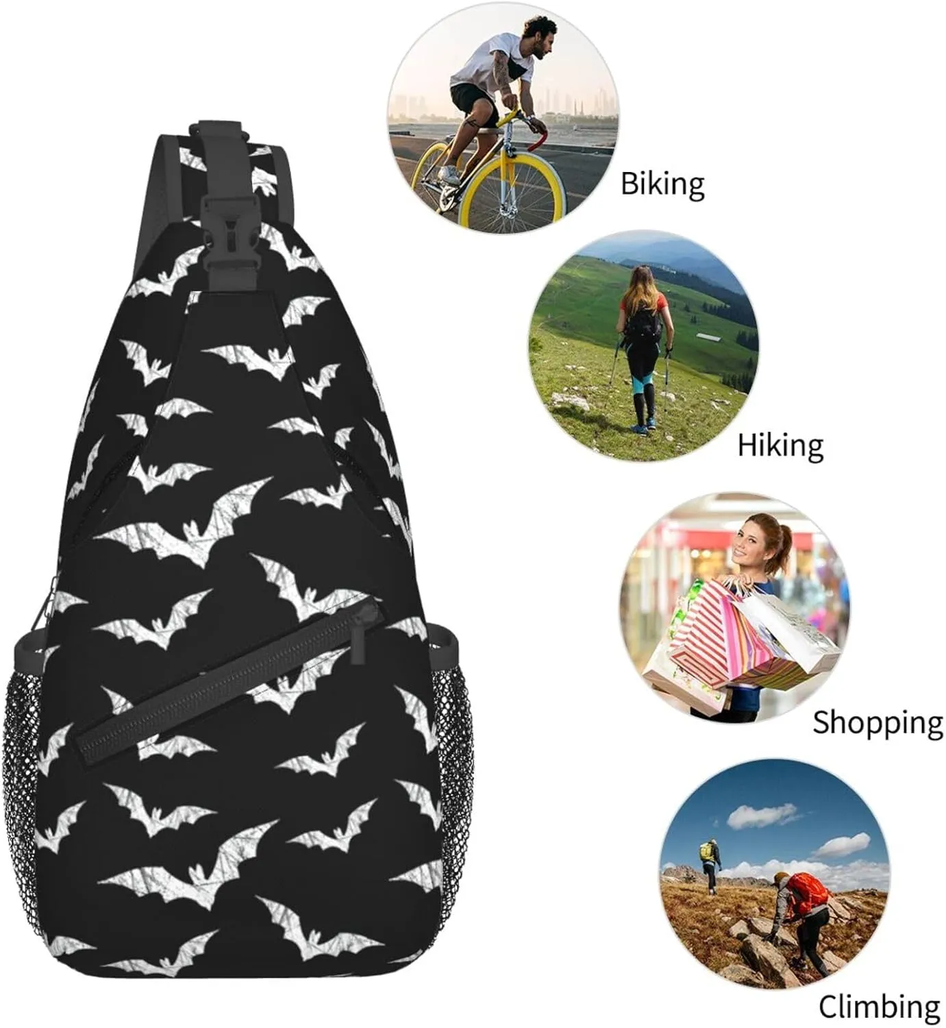 Halloween Bat Sling Bag,Horror Goth Gothic Crossbody Backpack Shoulder Chest Bag for Women Men Travel Hiking Daypack