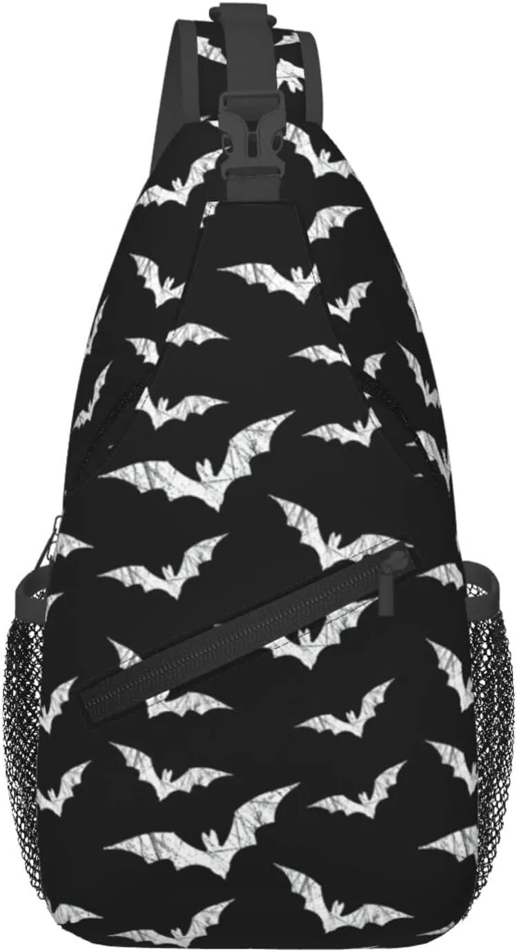 Halloween Bat Sling Bag,Horror Goth Gothic Crossbody Backpack Shoulder Chest Bag for Women Men Travel Hiking Daypack