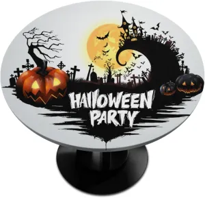 Halloween Party Pumpkin Lantern Round Fitted Tablecloth with Elastic Edged for 36" - 42" Tables, Round Table Cover Waterproof Wipeable Table Cloth for Kitchen Indoor Outdoor