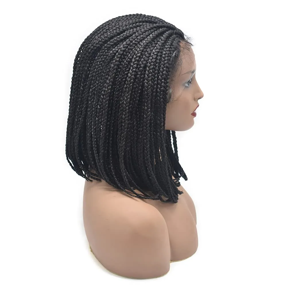 Hand Tied Swiss Lace Front Twist Box Braids Wigs with Baby Hair for Black Women Natural Looking Premium Quality Kanekalon Synthetic Shoulder Length Lightweight Hand Braided Cornrow Glueless Wigs (#1B Black)