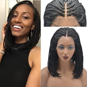 Hand Tied Swiss Lace Front Twist Box Braids Wigs with Baby Hair for Black Women Natural Looking Premium Quality Kanekalon Synthetic Shoulder Length Lightweight Hand Braided Cornrow Glueless Wigs (#1B Black)