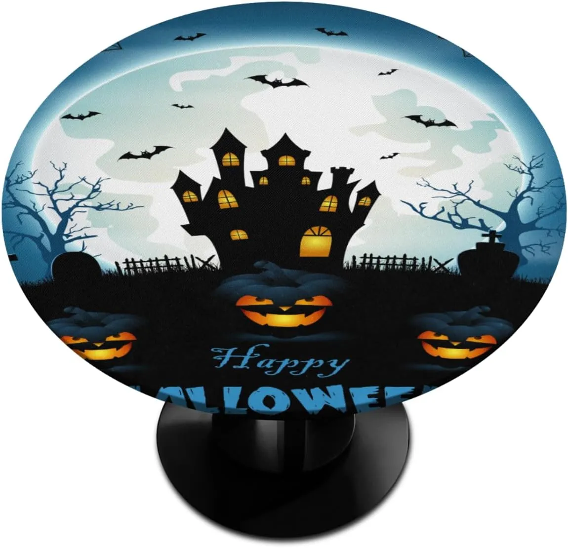 Happy Halloween Pumpkin Lantern Round Fitted Tablecloth with Elastic Edged for 36" - 42" Tables, Round Table Cover Waterproof Wipeable Table Cloth for Kitchen Indoor Outdoor