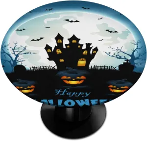 Happy Halloween Pumpkin Lantern Round Fitted Tablecloth with Elastic Edged for 36" - 42" Tables, Round Table Cover Waterproof Wipeable Table Cloth for Kitchen Indoor Outdoor