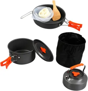 Happyyami 1set Portable Camping Cookware Kit Outdoor Cooking for People Lightweight and Compact Pots Easy to Clean Picnic Cookware for Camping and Hiking
