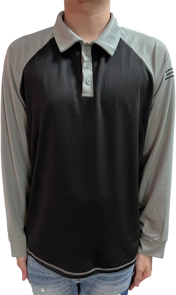 HARGLESMAN Mens American Flag Long Sleeve Polo Shirt