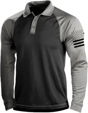 HARGLESMAN Mens American Flag Long Sleeve Polo Shirt