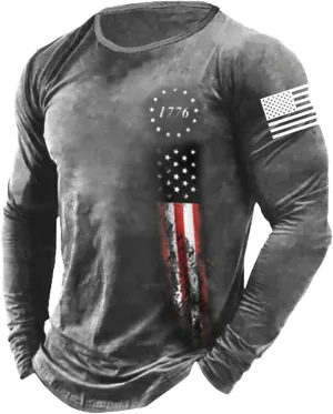 HARGLESMAN Mens Graphic T Shirt Long Sleeve 1776 American Flag Shirts