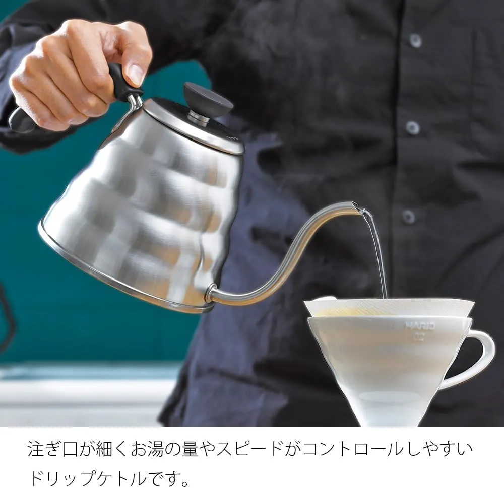 Hario V60 "Buono" Drip Kettle Stovetop Gooseneck Coffee Kettle 1.2L, Stainless Steel, Silver