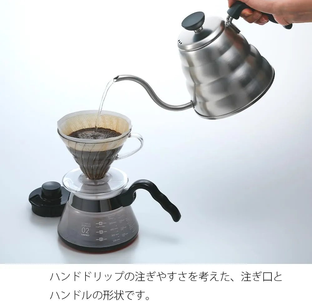 Hario V60 "Buono" Drip Kettle Stovetop Gooseneck Coffee Kettle 1.2L, Stainless Steel, Silver
