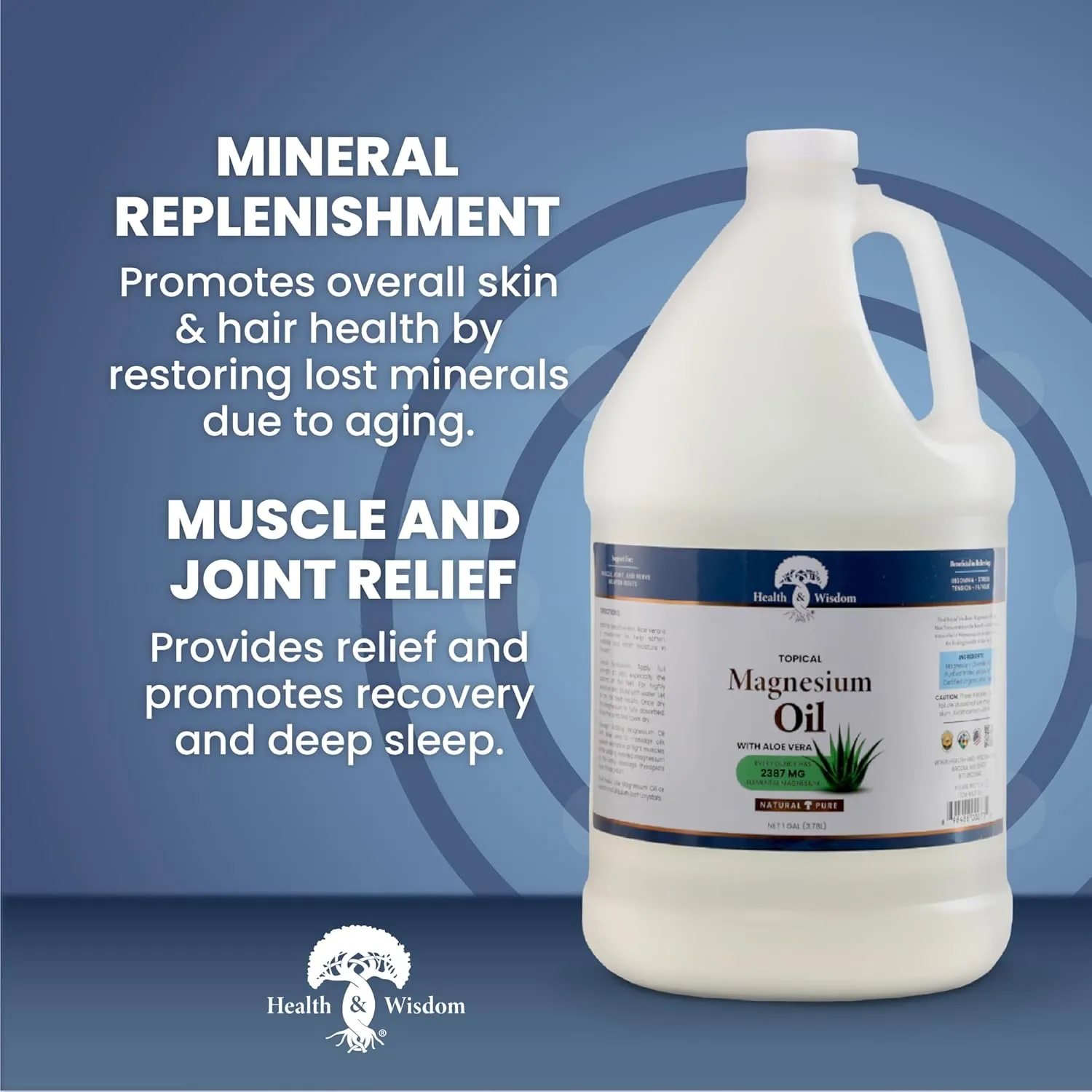 Health and Wisdom Topical Magnesium Oil with Aloe Vera - Pure Magnesium Oil, Magnesium Oil for Feet, Transdermal Magnesium Oil for Bath, Magnesium Massage Oil, Magnesium Chloride Oil - 128 Fl Oz