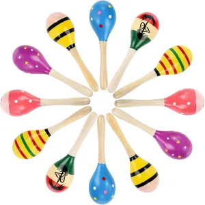 Hedume 12 Pack Wooden Festival Maracas, 8" Carnival Party Decoration Maracas, Shaker Sand Hammer Toy Noisemaker for Party Favors, Musical Fun, Birthday Parties, Carnivals