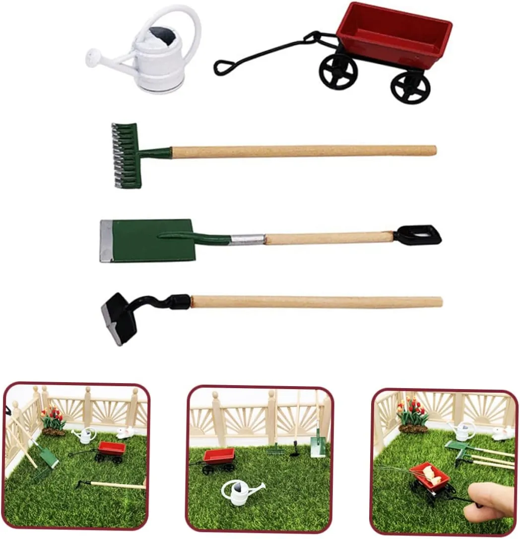 HEMOTON 4 Sets Mini Gardening Tool for Dollhouse Decor Micro Garden Accessories for Imagination and Creative Play Enhance Mini House Fairy Garden Scenes