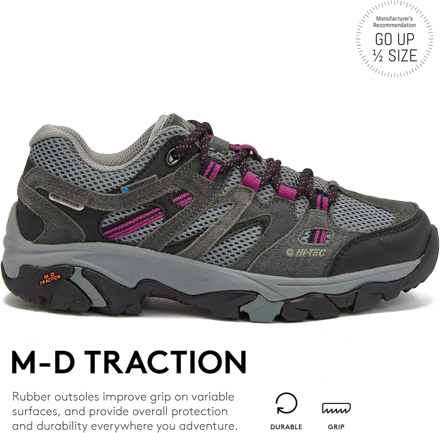 HI-TEC Apex Lite Low WP Waterproof Hiking Shoes for Women, Lightweight Breathable Outdoor Trekking and Trail Shoes