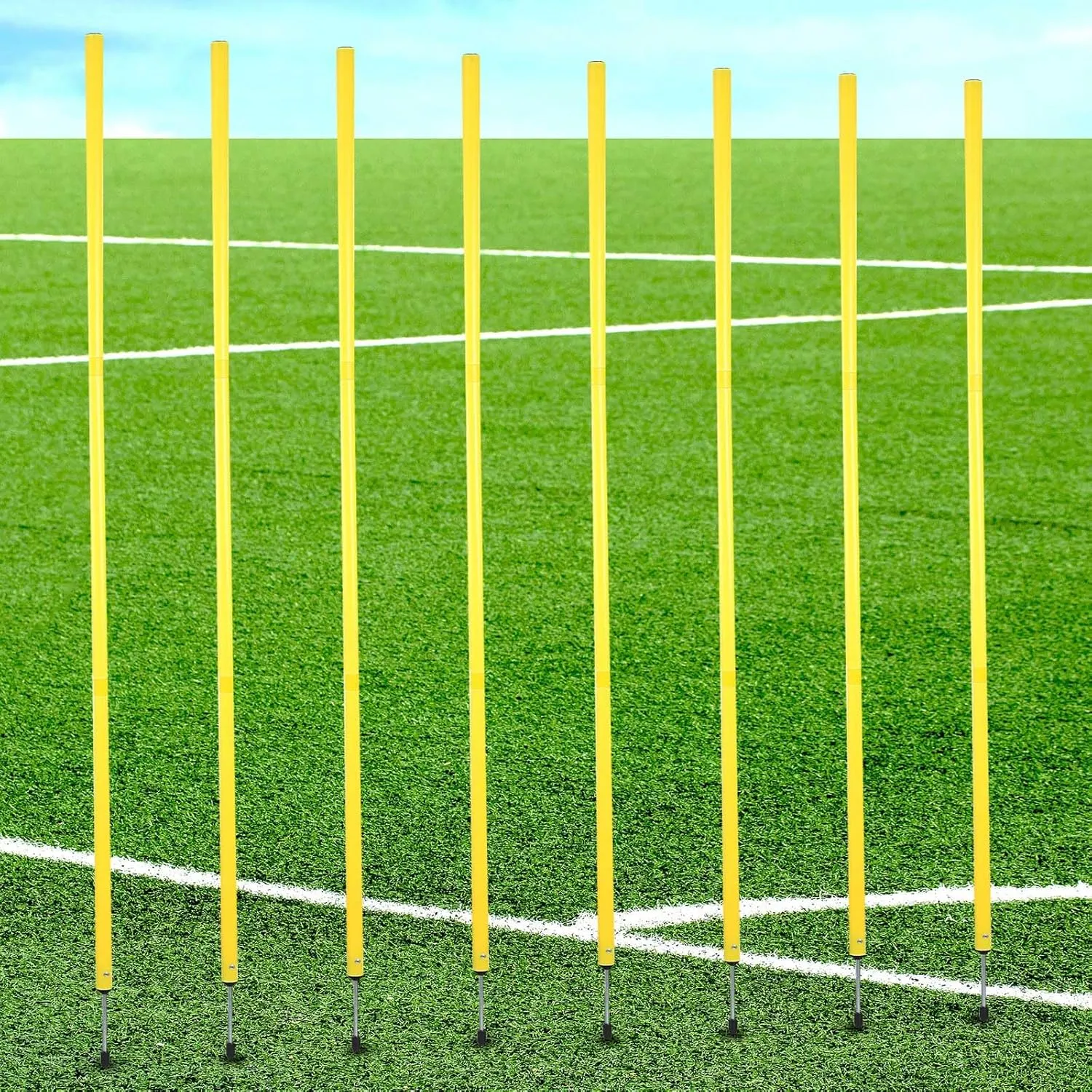 Hiboom 8 Pcs 5FT Agility Training Poles Adjustable Soccer Training Poles Detachable Speed Sticks Sports Speed Agility Practice Equipment for Football Rugby Basketball Drills(Yellow)