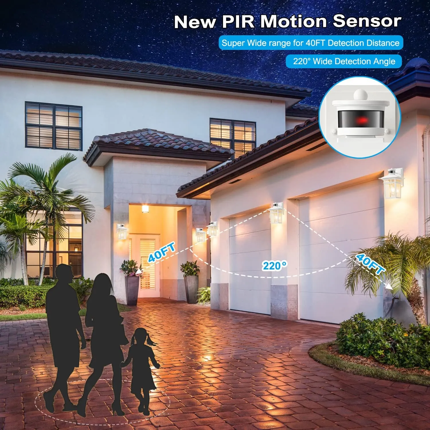 HIFEELE 2 Pack Motion Sensor Outdoor Lights Wall Mount Lantern, White Dusk to Dawn Outdoor Lighting, Anti-Rust Waterproof Exterior Light Fixture with Tempered Glass for House Porch Garage Entryway