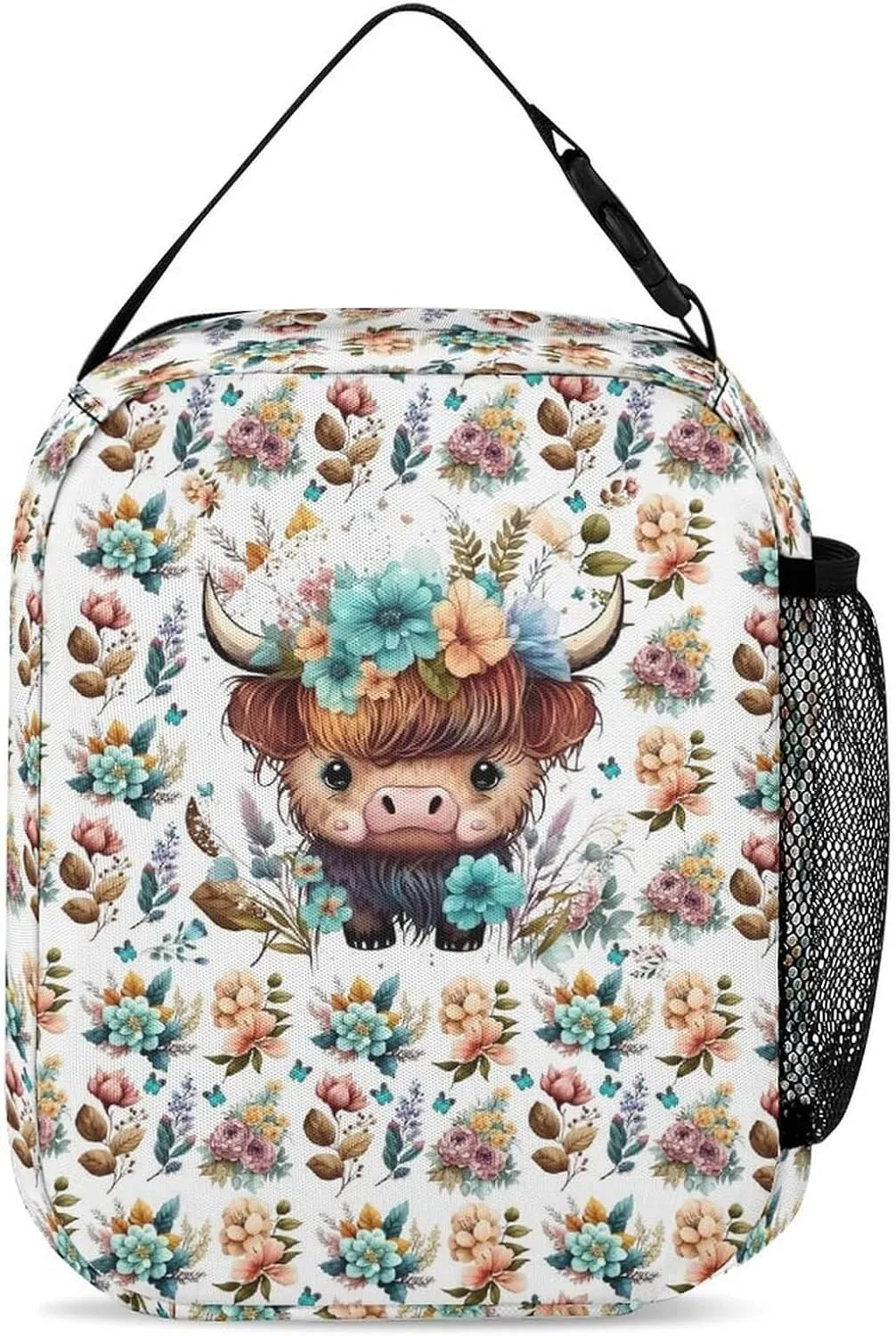 Highland Cow Backpack with Lunch Box & Pencil Case, 16 Inch Cute Highland Cow Themed Bookbag, Adjustable Lightweight Large Capacity, Highland Cow Backpack Set for Kids Girls Boys School