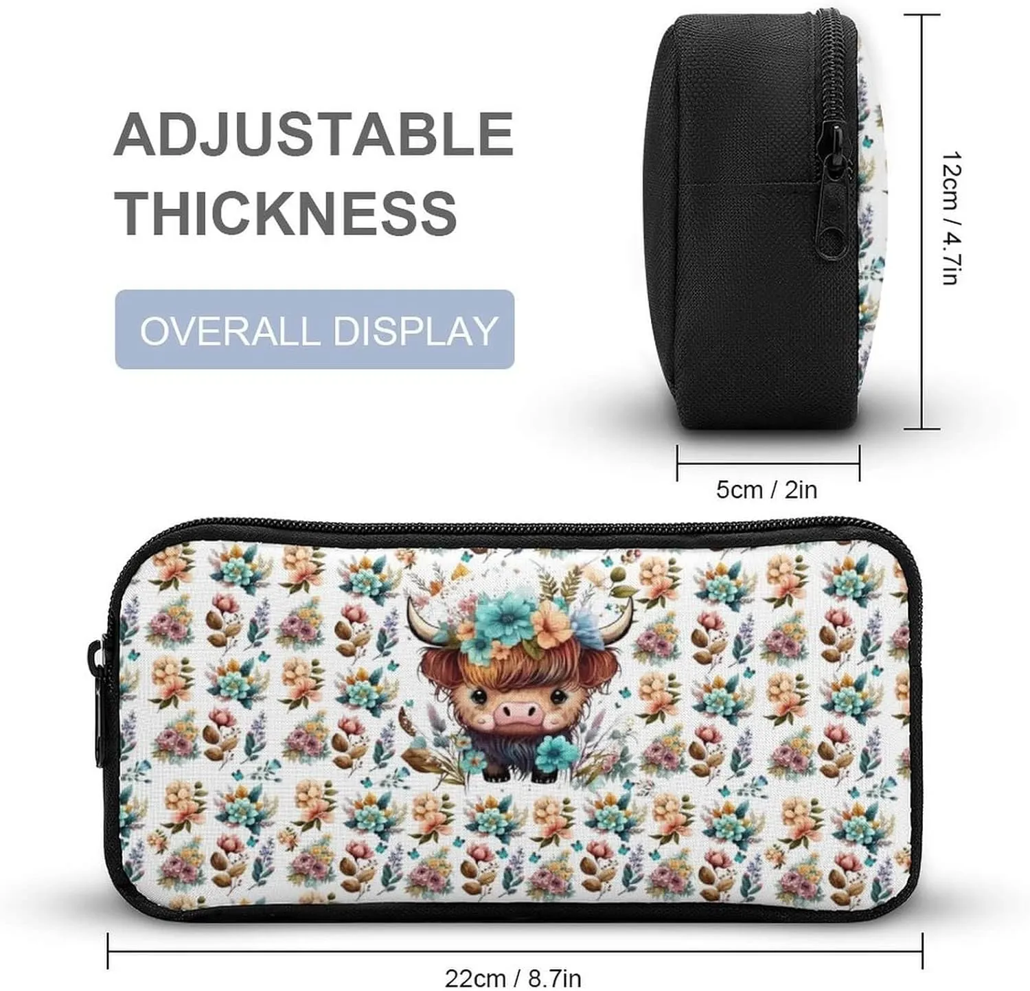 Highland Cow Backpack with Lunch Box & Pencil Case, 16 Inch Cute Highland Cow Themed Bookbag, Adjustable Lightweight Large Capacity, Highland Cow Backpack Set for Kids Girls Boys School