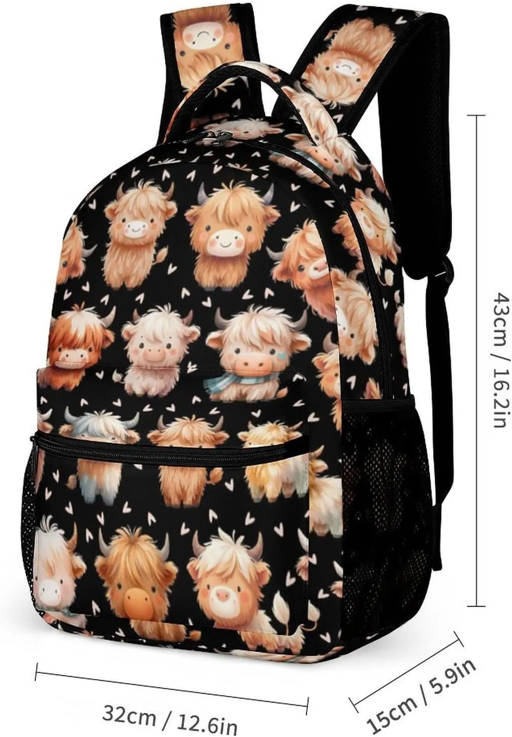 Highland Cow School Backpack for Kids Girls Boys, 16 Inch Cool Highland Cow Themed Bookbag, Personality School Backpack for Students Children, sustainable, Lightweight, Large Capacity