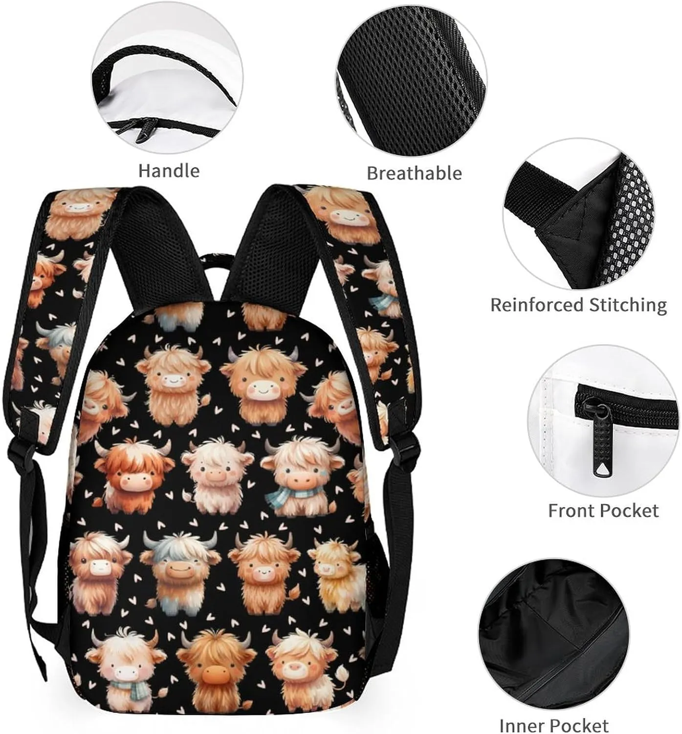 Highland Cow School Backpack for Kids Girls Boys, 16 Inch Cool Highland Cow Themed Bookbag, Personality School Backpack for Students Children, sustainable, Lightweight, Large Capacity