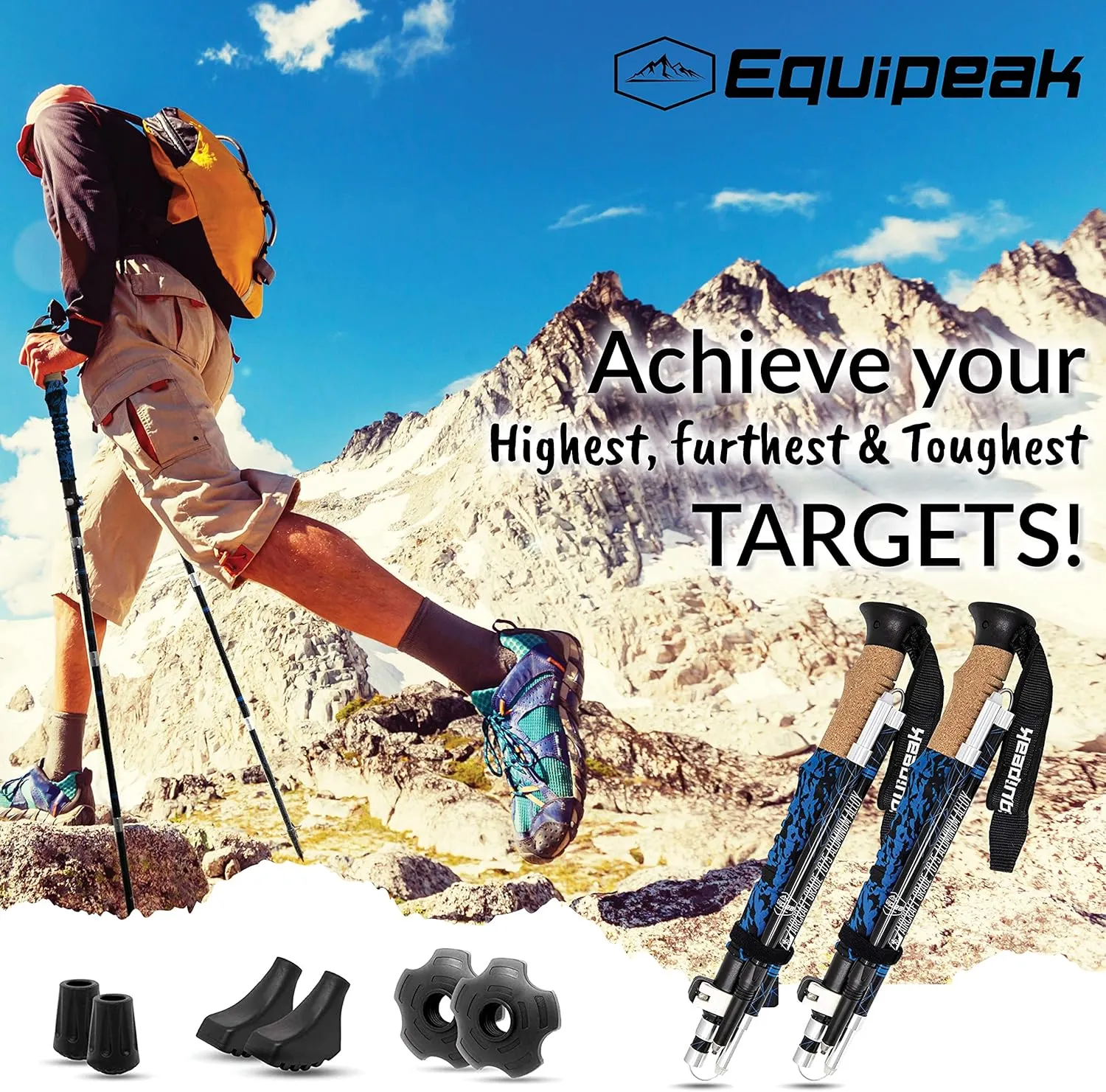 Hiking Poles Collapsible Lightweight & Adjustable - Quick Lock Foldable Trekking Poles, Hiking Sticks with Cork Grip & Foam Handle, Nordic Walking Poles for Women, Men & Seniors on Travel
