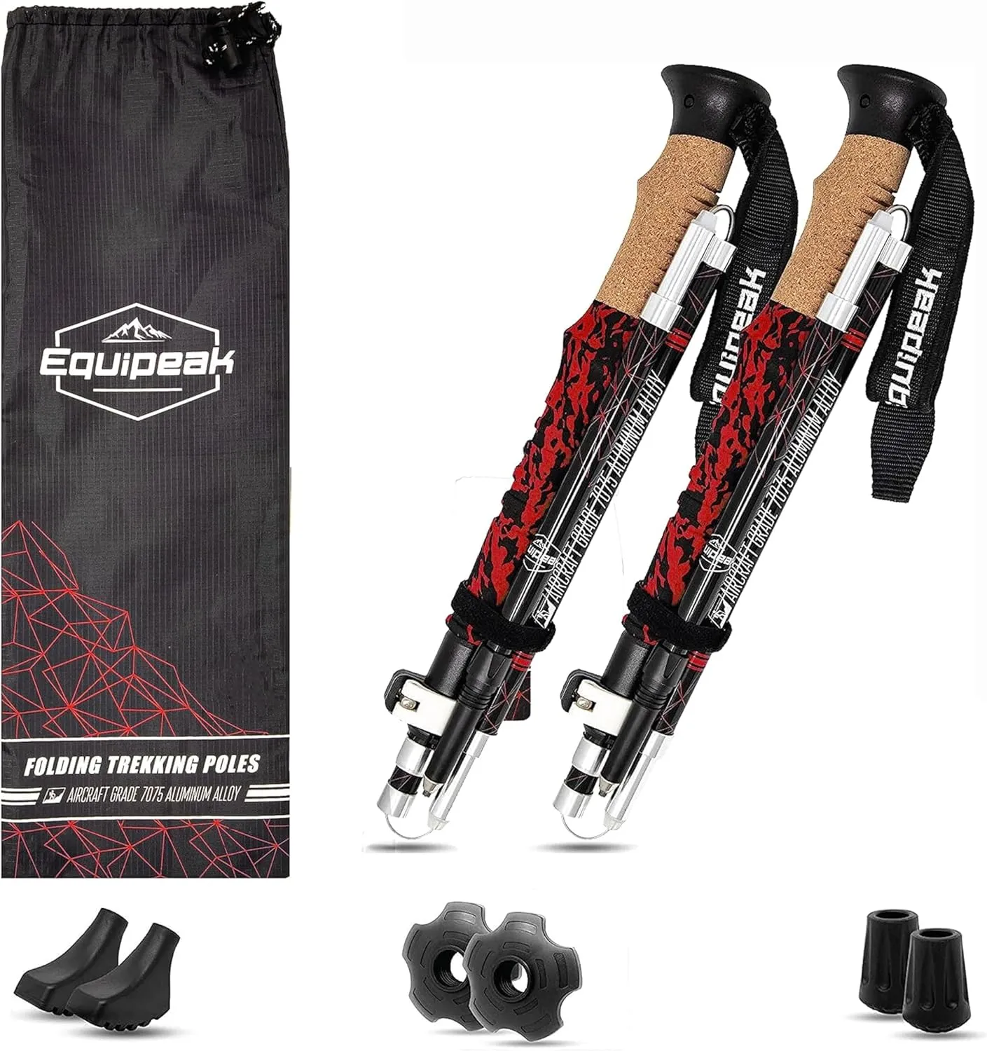 Hiking Poles Collapsible Lightweight & Adjustable - Quick Lock Foldable Trekking Poles, Hiking Sticks with Cork Grip & Foam Handle, Nordic Walking Poles for Women, Men & Seniors on Travel