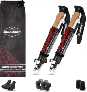 Hiking Poles Collapsible Lightweight & Adjustable - Quick Lock Foldable Trekking Poles, Hiking Sticks with Cork Grip & Foam Handle, Nordic Walking Poles for Women, Men & Seniors on Travel