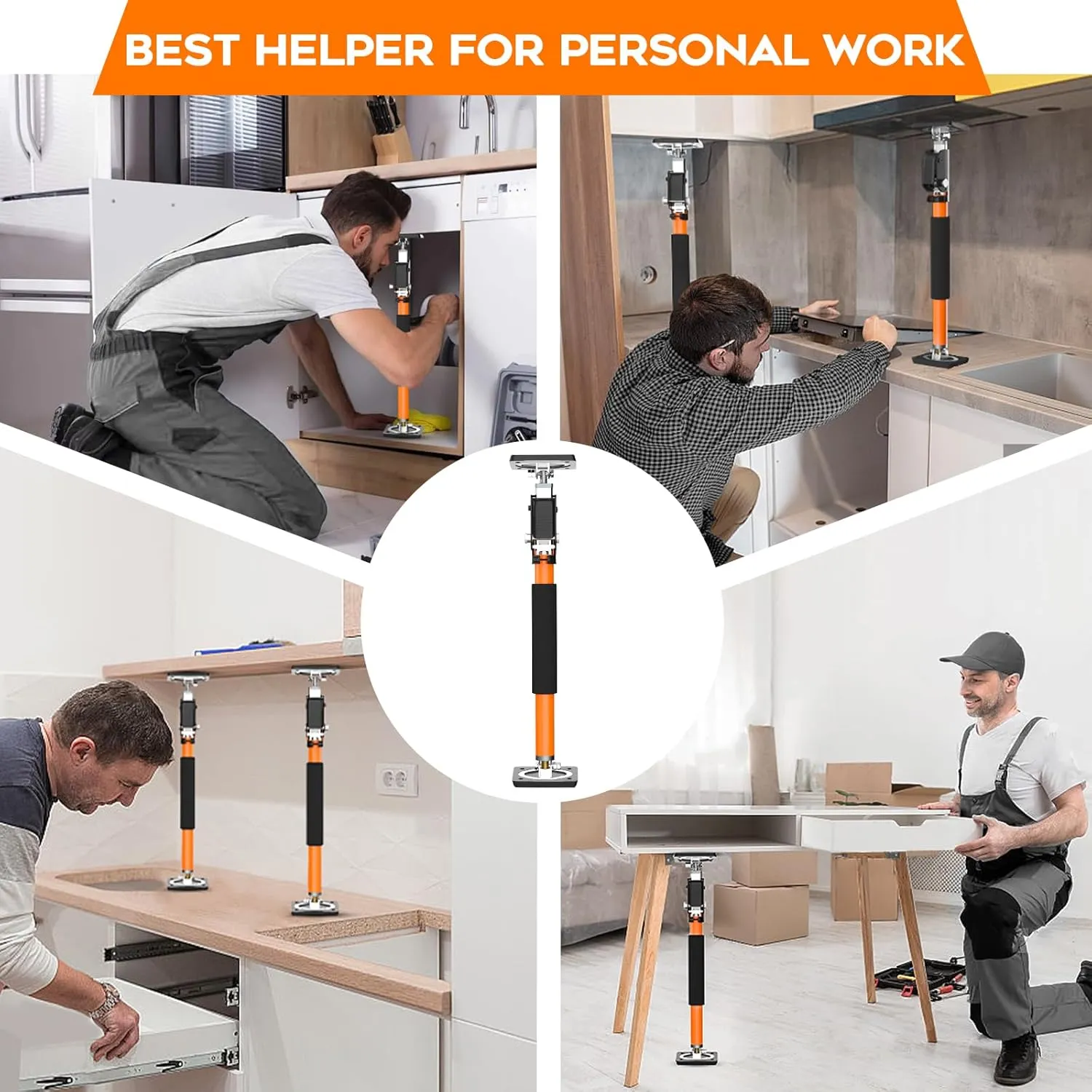 HOLOTHURIAN Cabinet Jack Support Pole, 15.8" - 23.6 inches Third Hand Tools Adjustable Support Pole, 3rd Hand Support System for Upper Cabinet Installation, 400 LB Capacity, 2-Pack