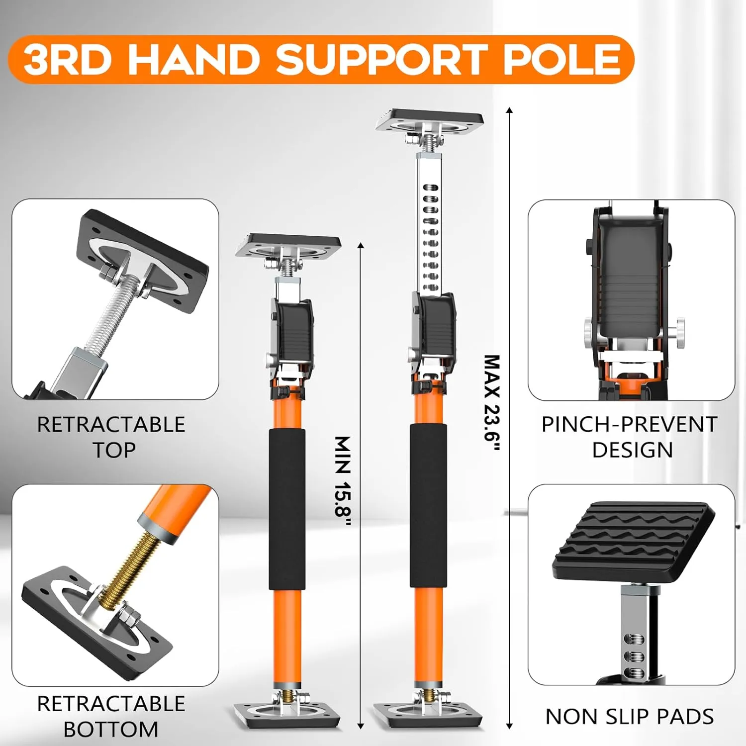 HOLOTHURIAN Cabinet Jack Support Pole, 15.8" - 23.6 inches Third Hand Tools Adjustable Support Pole, 3rd Hand Support System for Upper Cabinet Installation, 400 LB Capacity, 2-Pack