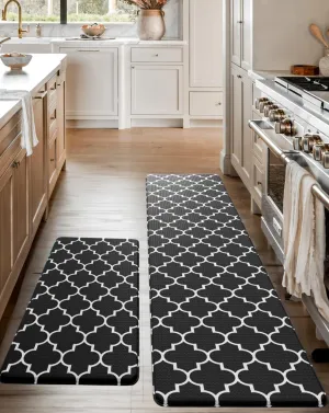 Homergy Anti Fatigue Kitchen Mats for Floor 2 PCS, Memory Foam Cushioned Rugs, Comfort Standing Desk Mats for Office, Home, Laundry Room, Waterproof & Ergonomic, 17.3×30.3 & 17.3×59, Black Lantern