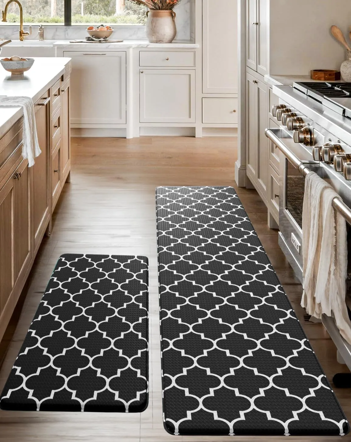 Homergy Anti Fatigue Kitchen Mats for Floor 2 PCS, Memory Foam Cushioned Rugs, Comfort Standing Desk Mats for Office, Home, Laundry Room, Waterproof & Ergonomic, 17.3×30.3 & 17.3×59, Black Lantern