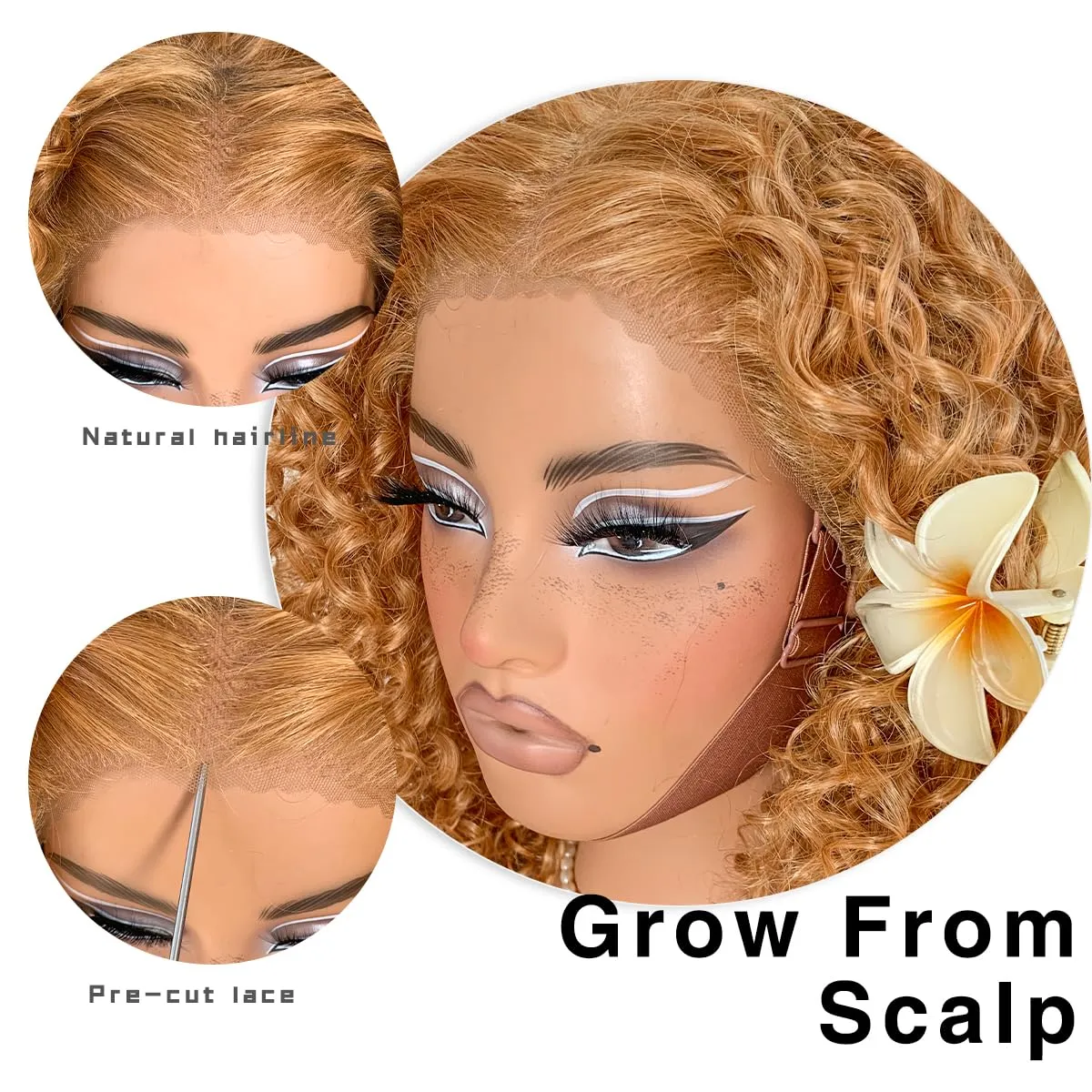 Honey Blonde Curly Wig Wear And Go Glueless Pre-Plucked Synthetic HD Lace Frontal Wig 13x6 Afro Wig Blonde Kinky Curly