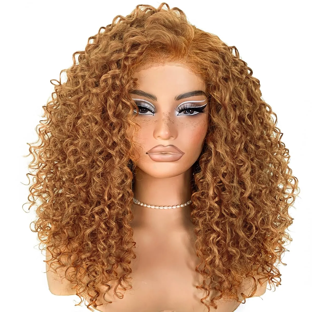 Honey Blonde Curly Wig Wear And Go Glueless Pre-Plucked Synthetic HD Lace Frontal Wig 13x6 Afro Wig Blonde Kinky Curly