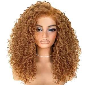 Honey Blonde Curly Wig Wear And Go Glueless Pre-Plucked Synthetic HD Lace Frontal Wig 13x6 Afro Wig Blonde Kinky Curly