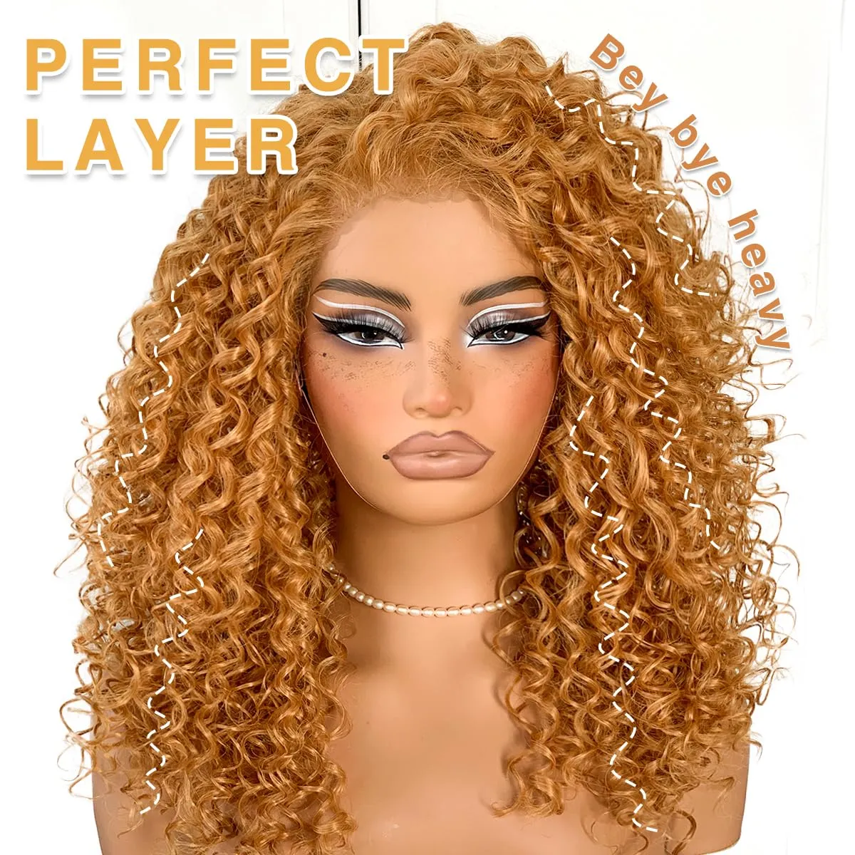 Honey Blonde Curly Wig Wear And Go Glueless Pre-Plucked Synthetic HD Lace Frontal Wig 13x6 Afro Wig Blonde Kinky Curly