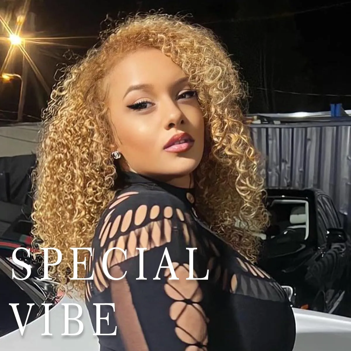 Honey Blonde Curly Wig Wear And Go Glueless Pre-Plucked Synthetic HD Lace Frontal Wig 13x6 Afro Wig Blonde Kinky Curly