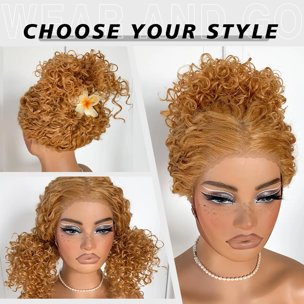 Honey Blonde Curly Wig Wear And Go Glueless Pre-Plucked Synthetic HD Lace Frontal Wig 13x6 Afro Wig Blonde Kinky Curly