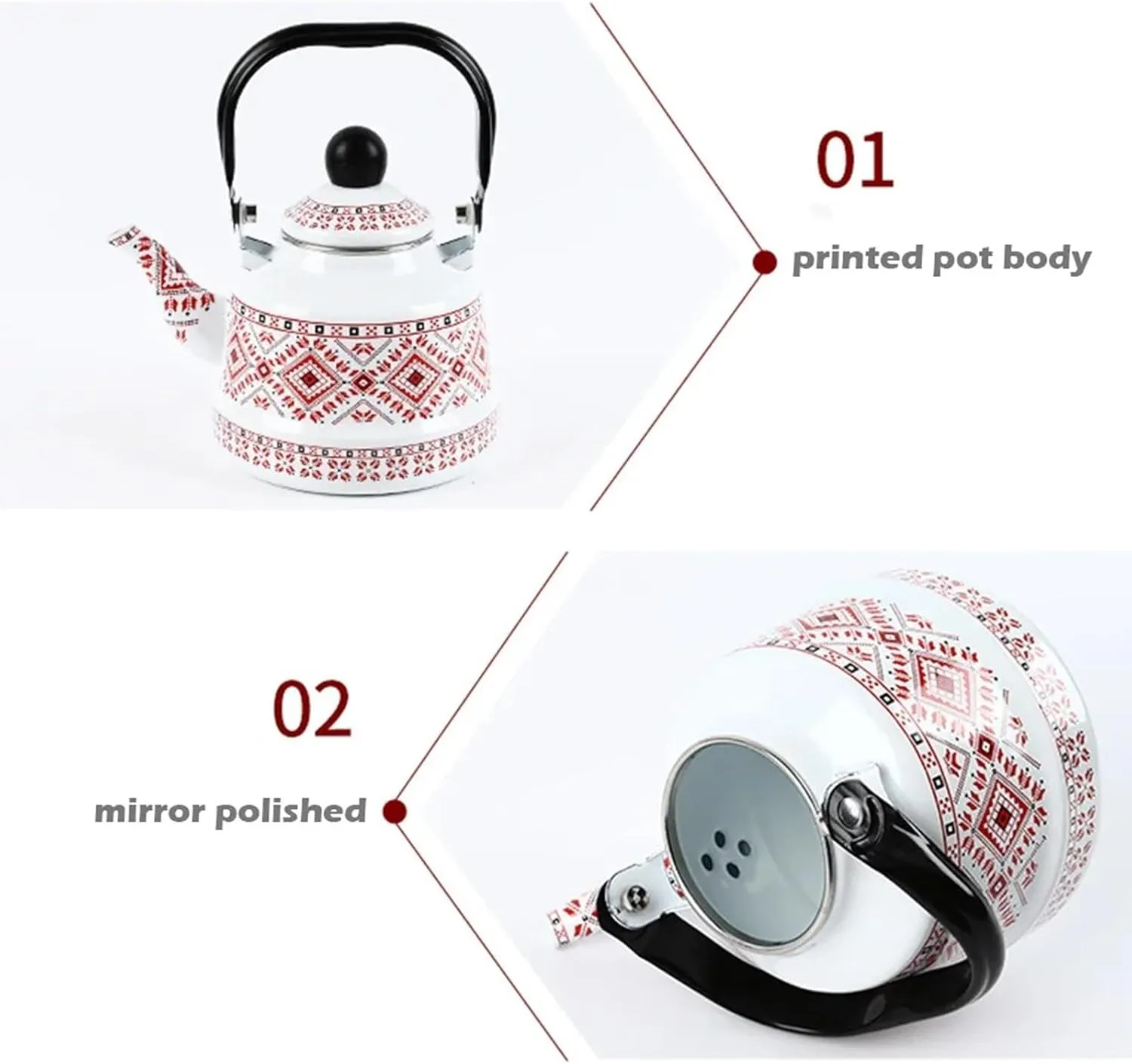 Household Water Tea Pot Coffee Kettle, Cookware Picnic Teapot, Enamel Tea Kettle for Camping(Red,1.1L)