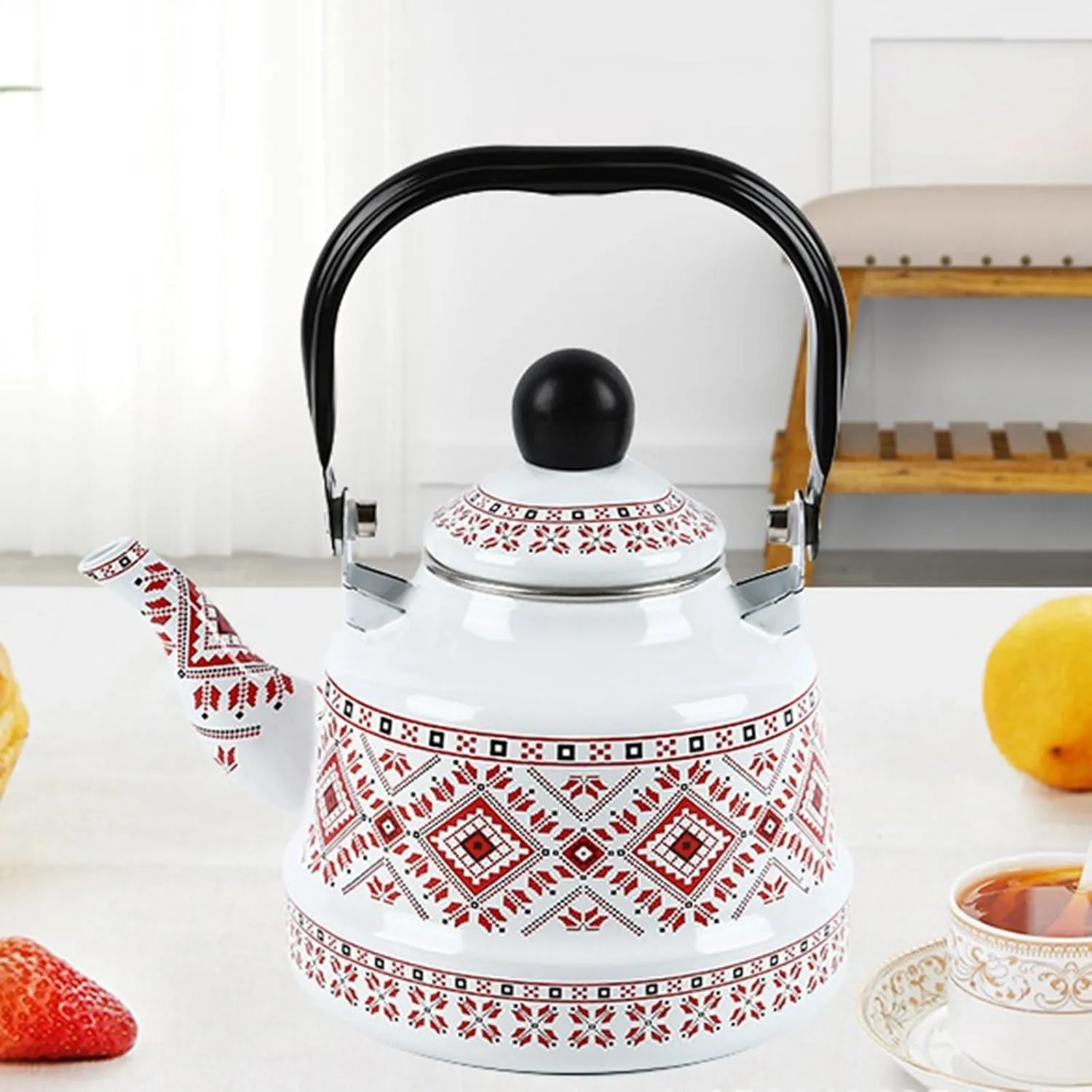 Household Water Tea Pot Coffee Kettle, Cookware Picnic Teapot, Enamel Tea Kettle for Camping(Red,1.1L)