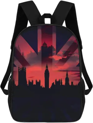 Houses of The Parliament Silhouette on UK Flag Historic Urban Skyline Travel Laptop Backpack 17 Inch Lightweight Computer Bag Daypack for Men Women