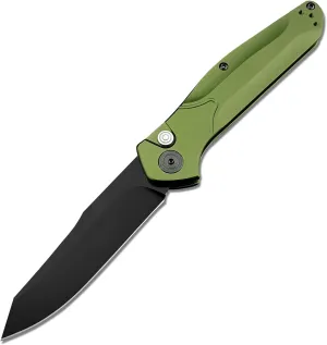 HUAAO EDC Pocket Knife, 3.15 INCH D2 Reverse Tanto Blade, Green Aluminium Alloy Handle, Camping Folding Knife with Reversible PocketClip for Everyday Carry, Gifts for Men