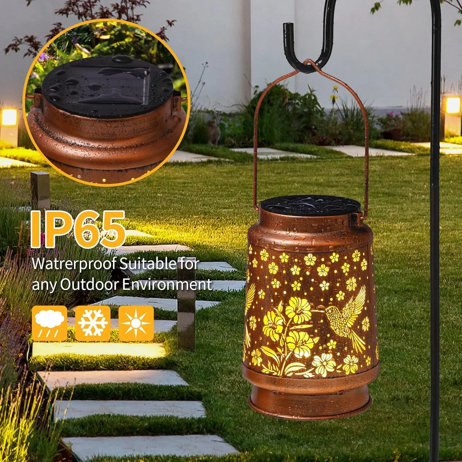 Hummingbird Solar Lanterns Outdoor Waterproof Garden Decor Birthday Gifts for Women Mom Grandma Hanging Solar Lights Metal Lantern Decoration Outside for Porch,Patio,Yard,Backyard