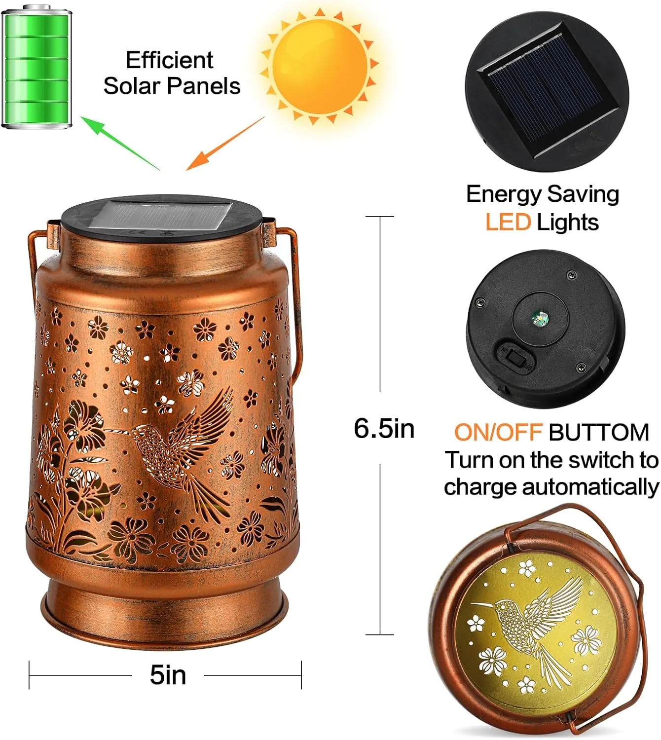 Hummingbird Solar Lanterns Outdoor Waterproof Garden Decor Birthday Gifts for Women Mom Grandma Hanging Solar Lights Metal Lantern Decoration Outside for Porch,Patio,Yard,Backyard