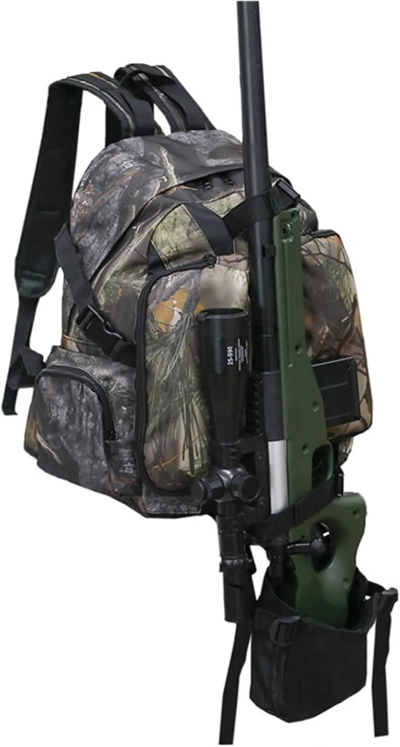Hunting Backpack Outdoor Sports Gear Durable Hunting Pack with Bow and Rifle Carry System for Camping Hunting Hiking Climbing Fishing Camouflage Backpack,B,M