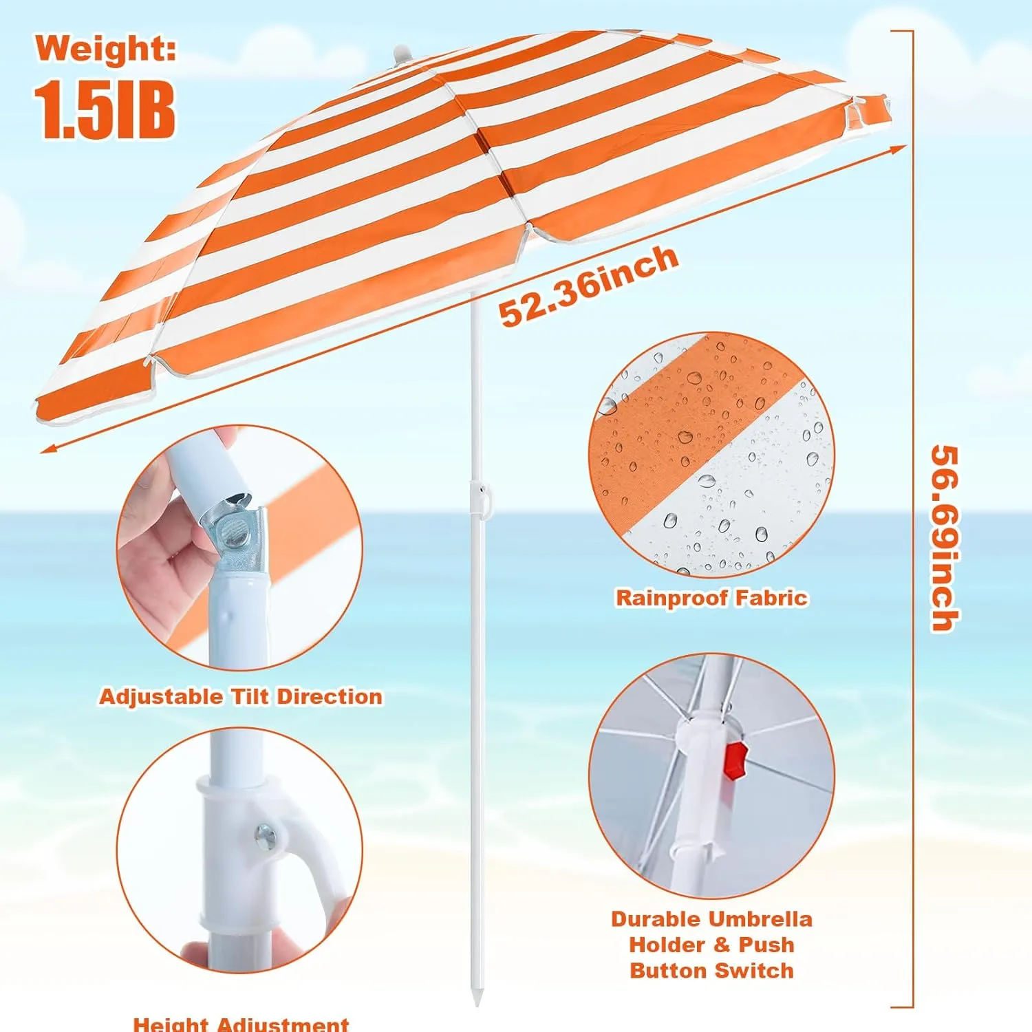 Huwena 2 Pack Beach Chair for Adult with 2 Umbrella Low Folding Chair Detachable Adjustable Lightweight with Armrests Cup Holder Carry Bag Portable for Sand Camping Travel Outdoor Pool (Orange)