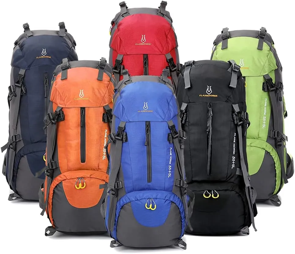 HXBER 60L Hiking Backpack Water-Resistant Outdoor Sport Trekking Mountaineering Travel Backpack with Shoe Compartment for Men and Women