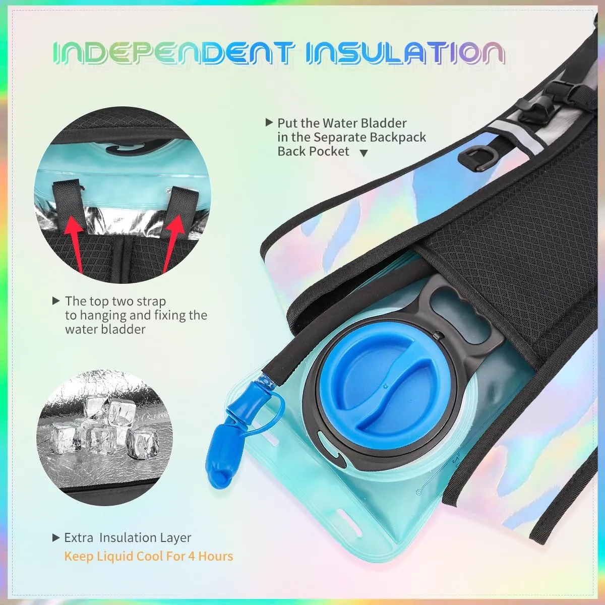 Hydration Backpack with 2L Water Bladder, Raves Water Backpack, Lightweight Insulation Hydration Pack for Men and Women, Suitable for Music Festivals, Raves, Hiking, Activities